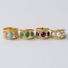 Golden Three Stone Band Ring
