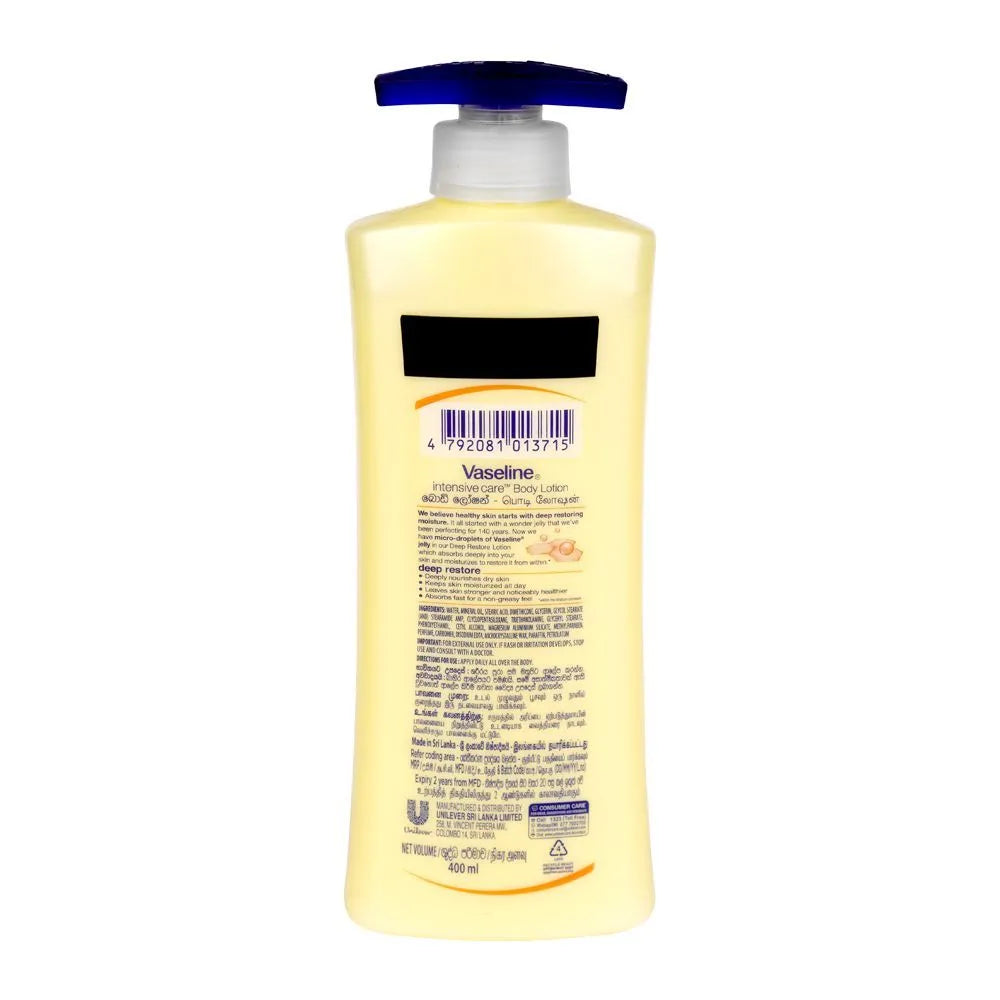 Vaseline Intensive Care Deep Restore Dry Skin Non-Greasy Body Lotion Pump - 400ml
