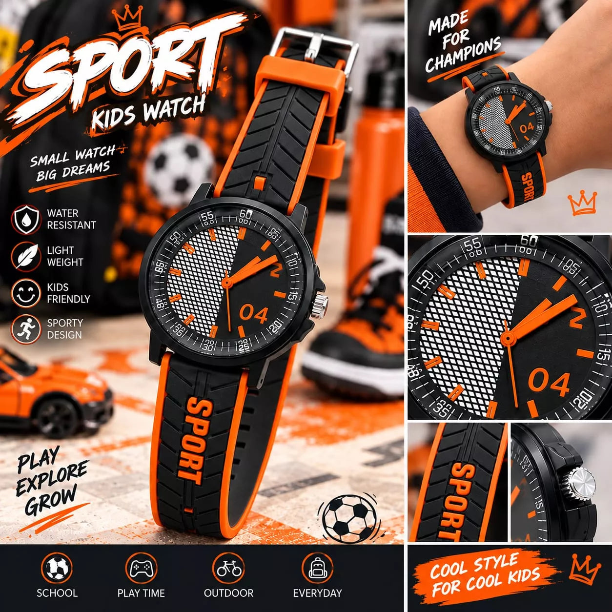 Kids Sports Watch – Commando Colours with Silicone Rubber Strap