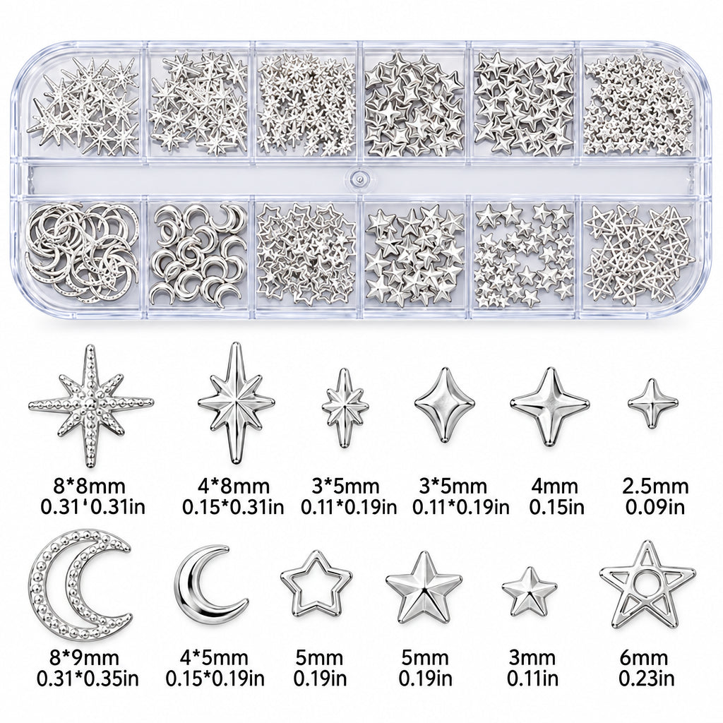 Nail Art Decorations Pearls & Crystal Rivets – Heart, Bow, Moon & Star Designs