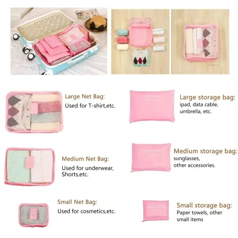 Portable Luggage Organizer Cubes & Toiletry Pouch - 6 Pcs