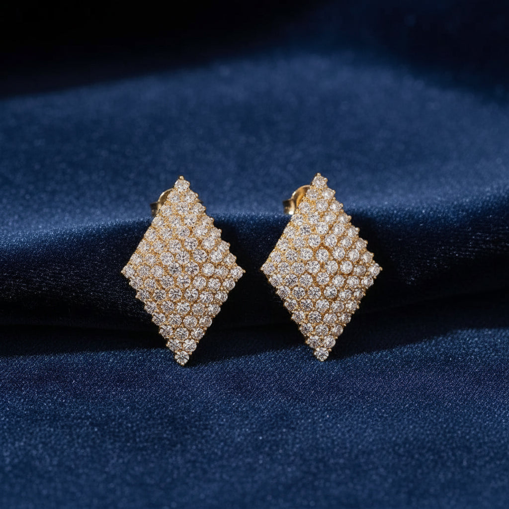 Lattice Pattern Cubic Zirconia Stud Earrings – Golden & Silver