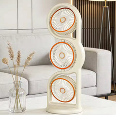 360° Circulation Three Head Table Fan - Rechargeable 5 Speed Wind Desktop Fan