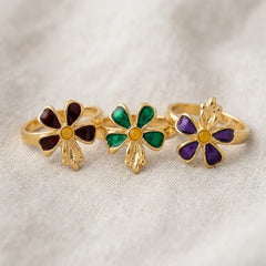 Golden Enamel Floral Ribbon Ring