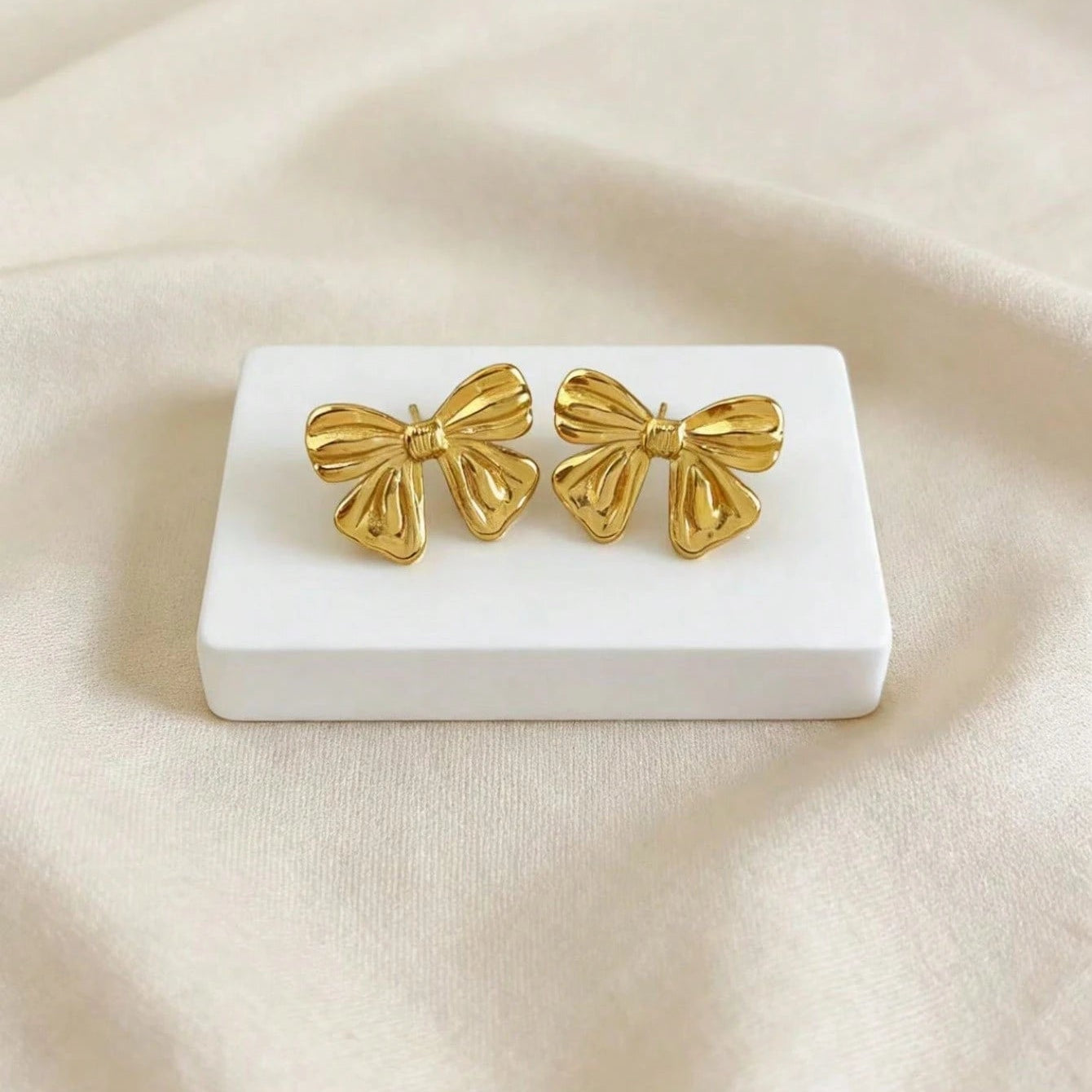 Stainless Steel Retro Texture Bow Earings - Each Pair