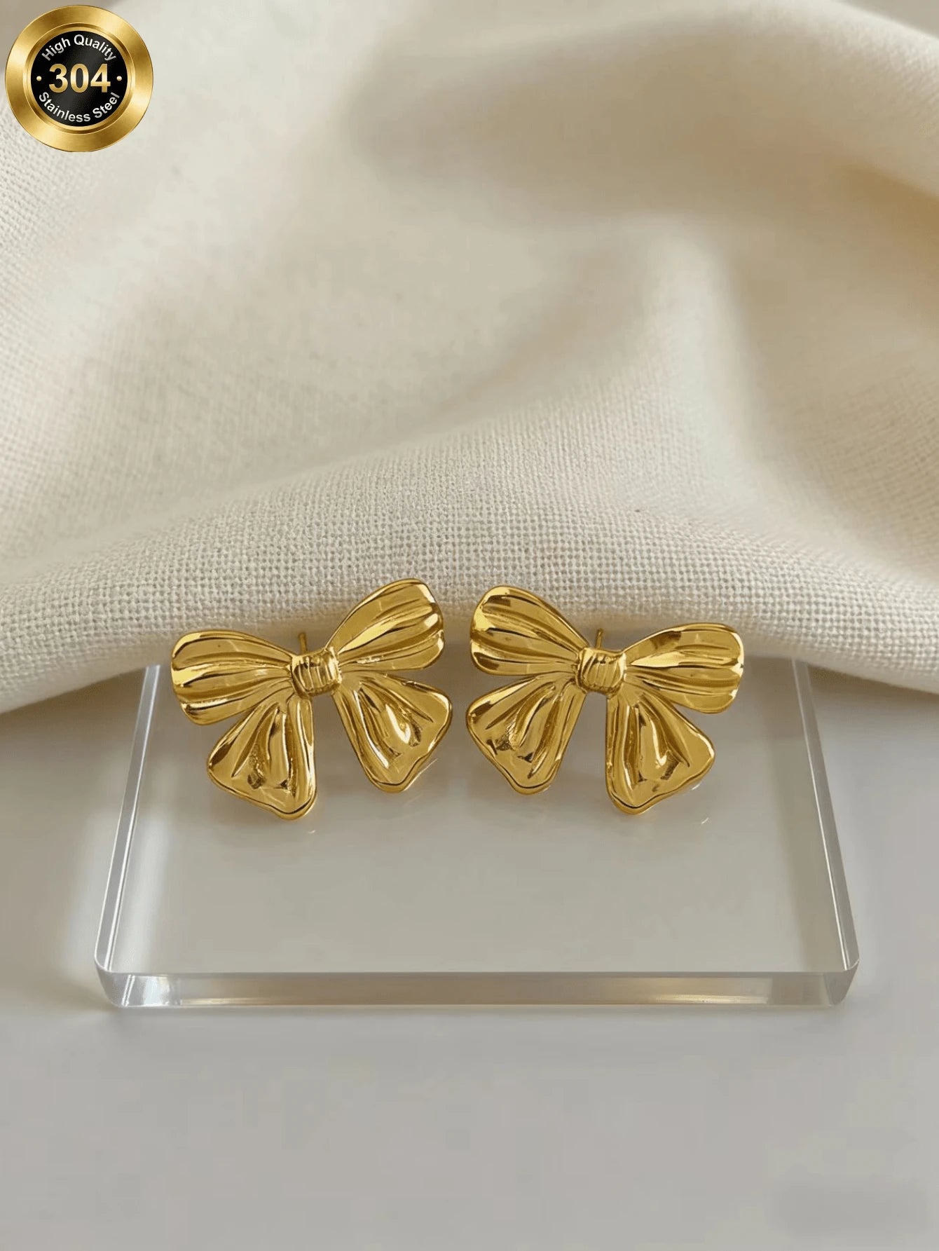 Stainless Steel Retro Texture Bow Earings - Each Pair