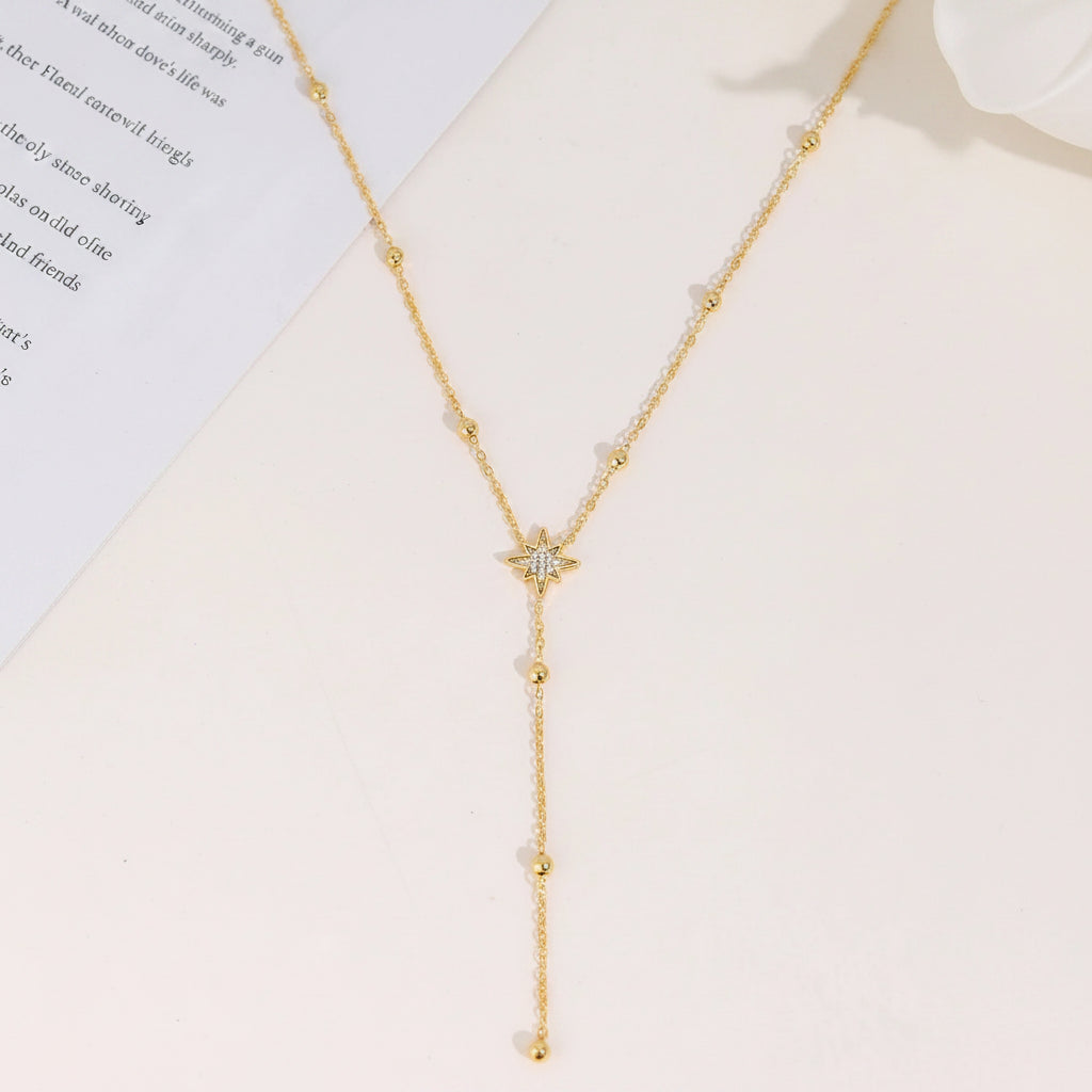 Stainless Steel Zirconia Teardrop Y-Necklace - each