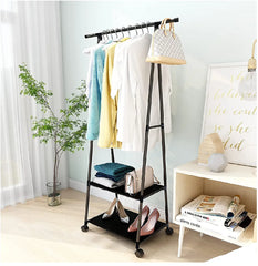 Clothes Rack Small Metal Garment Rack with Shelves and Rolling Wheels