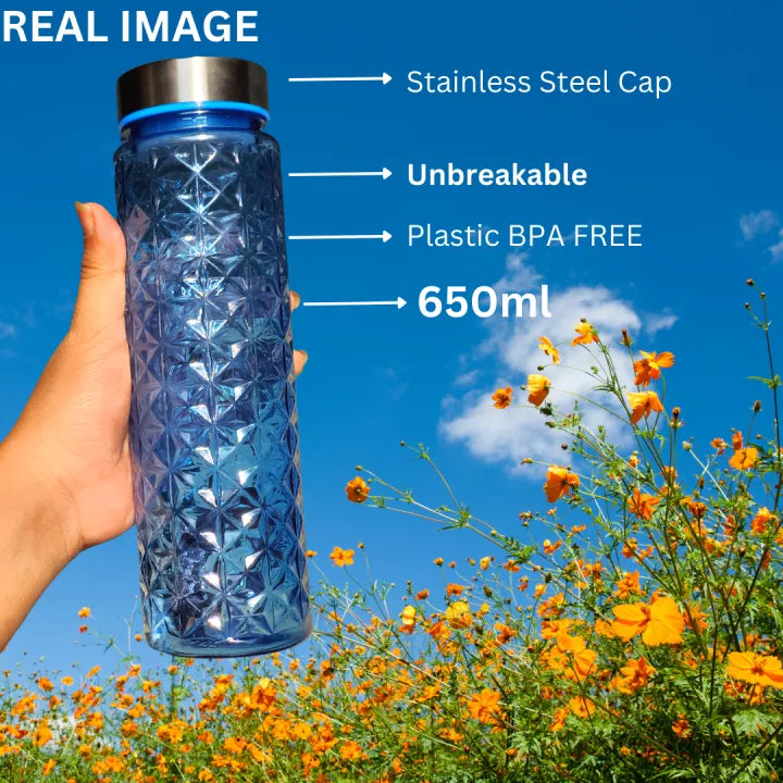Crystal Diamond Design Plastic Water Bottle with Stainless Steel Lid