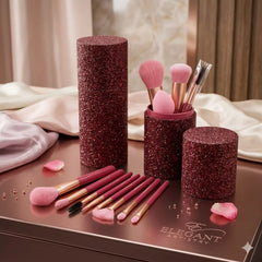 Elegant Artistry Makeup Brush Set with Glitter Storage Cylinder Case - 7Pcs