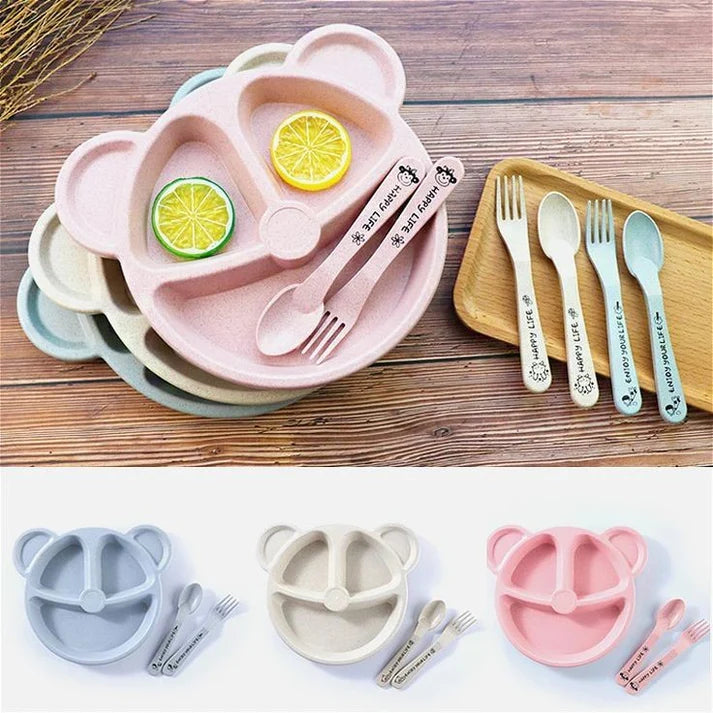 Baby Feeding Cartoon Dinner Plate with Spoon and Fork - Each