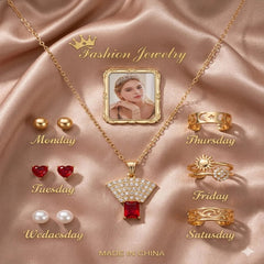 Seven Days of the Week jewelry gift set with necklace and matching stud earrings