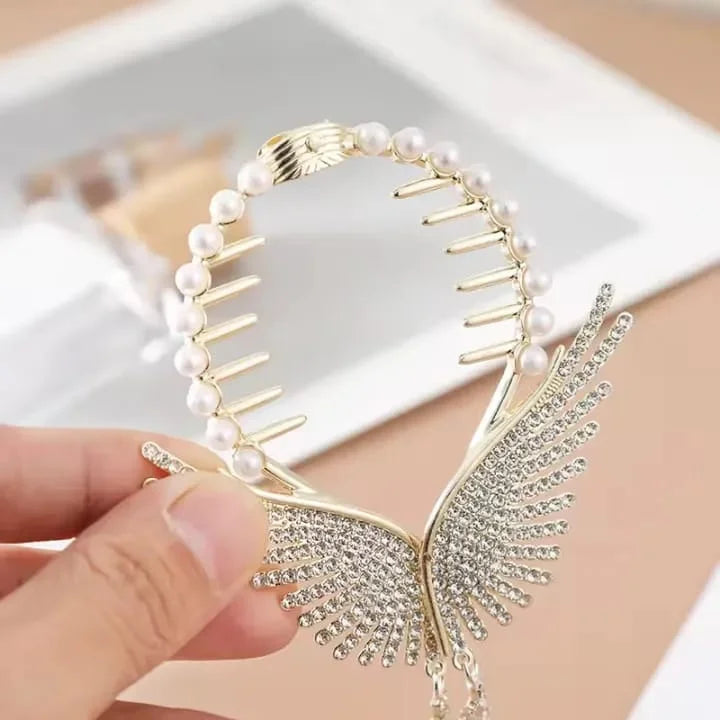 Ethereal Angel Wing Hair Accessory - Crystal & Pearl - Each