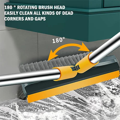 2-in-1 Rotatable Floor Scrub Brush & Rubber Squeegee Wiper