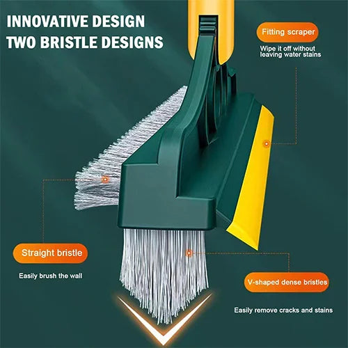 2-in-1 Rotatable Floor Scrub Brush & Rubber Squeegee Wiper