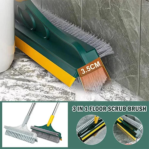 2-in-1 Rotatable Floor Scrub Brush & Rubber Squeegee Wiper