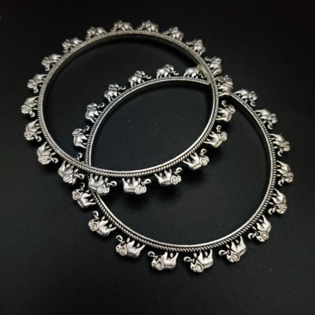 Attractive Elephant Oxidised German Silver Design Bangles - Each Set