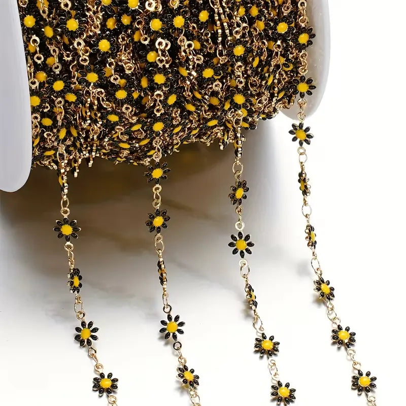 Brass Daisy Chain - Enamel Black Flower Chains Permanent Bracelet - 5m
