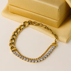 Stainless Steel Crystal Dual Chain Bracelet  - Each