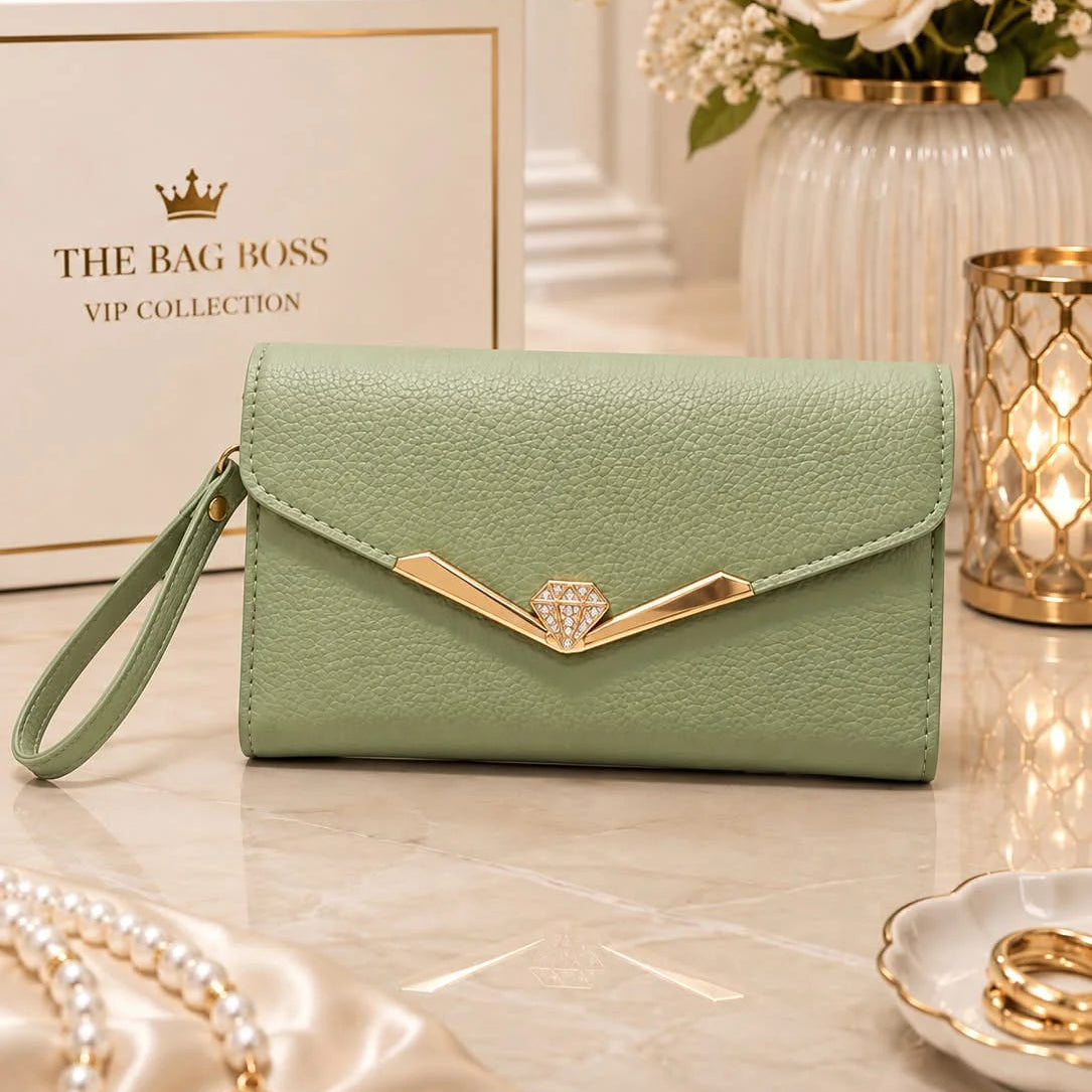 Womens Textured Leather Clutch Bag