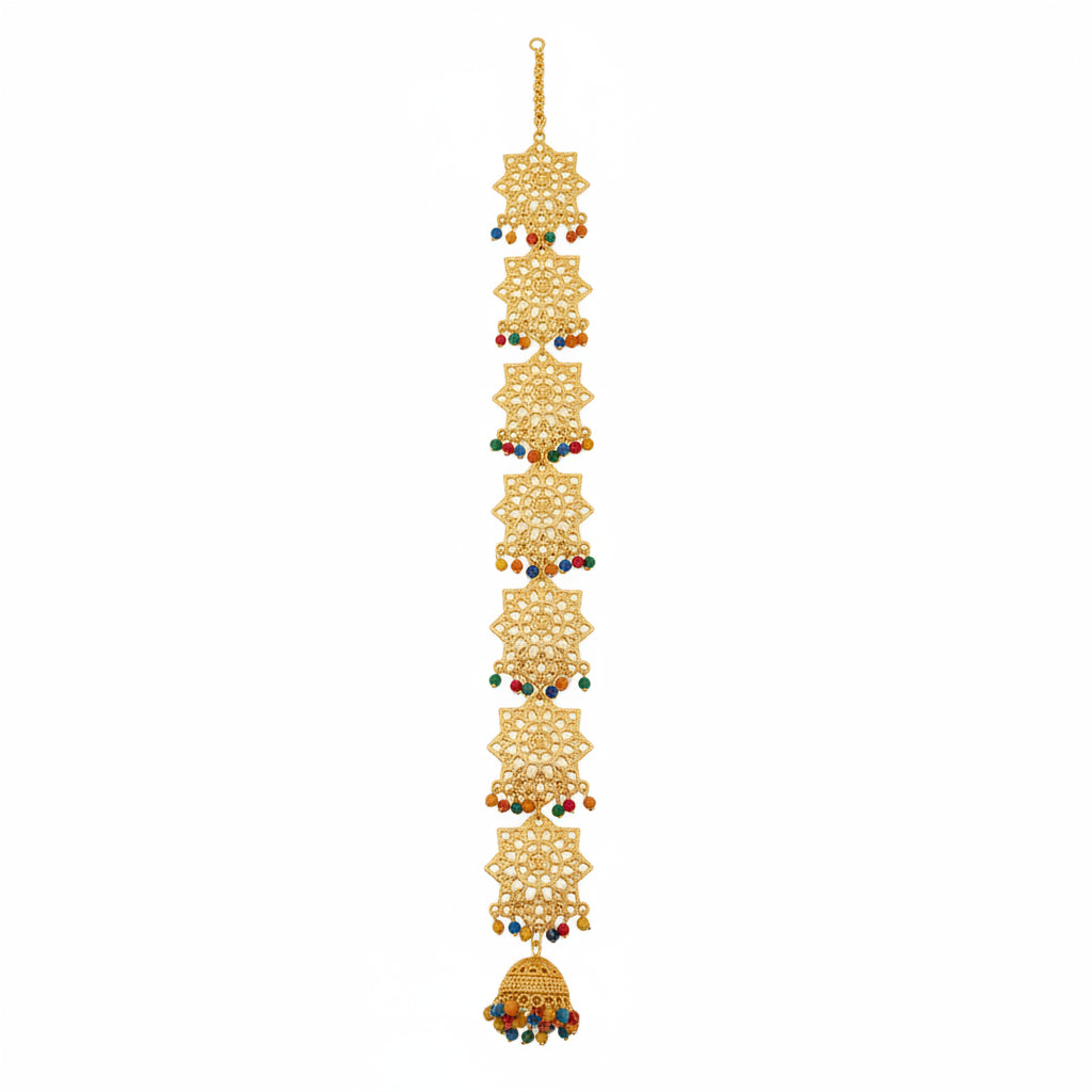 Paranda Rajwari Gold Polish – 8 Bunch with 2 Jhumki
