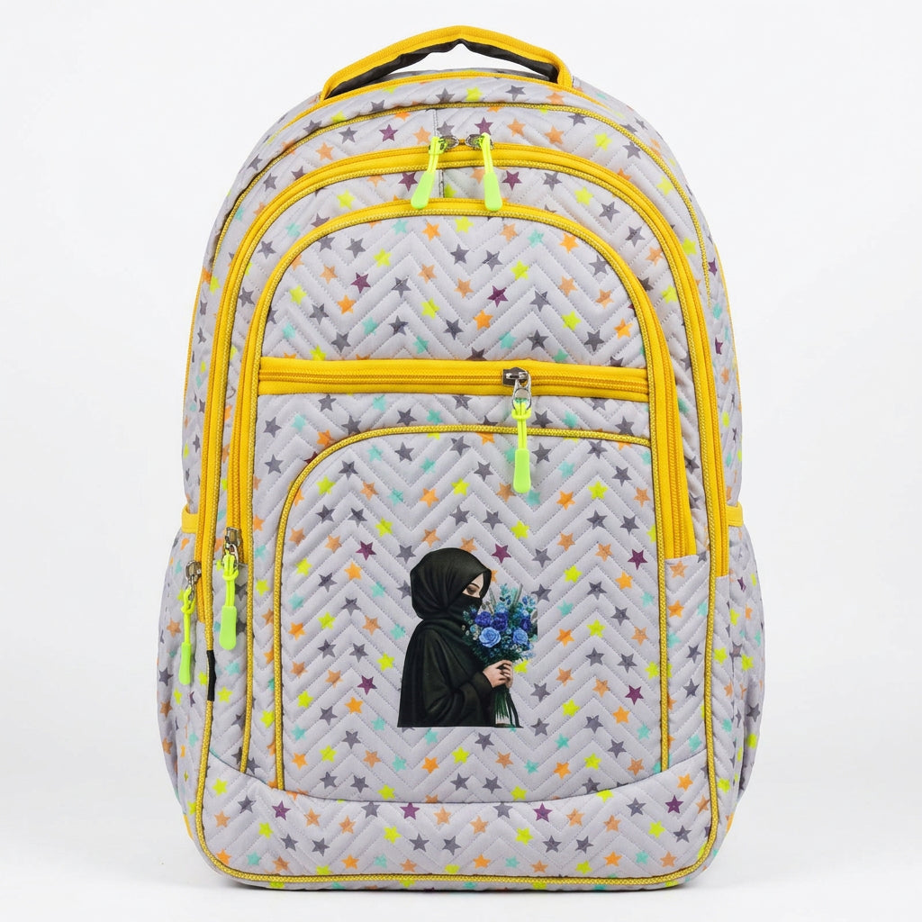 Girls 4-Zipper Parachute Fabric School Backpack