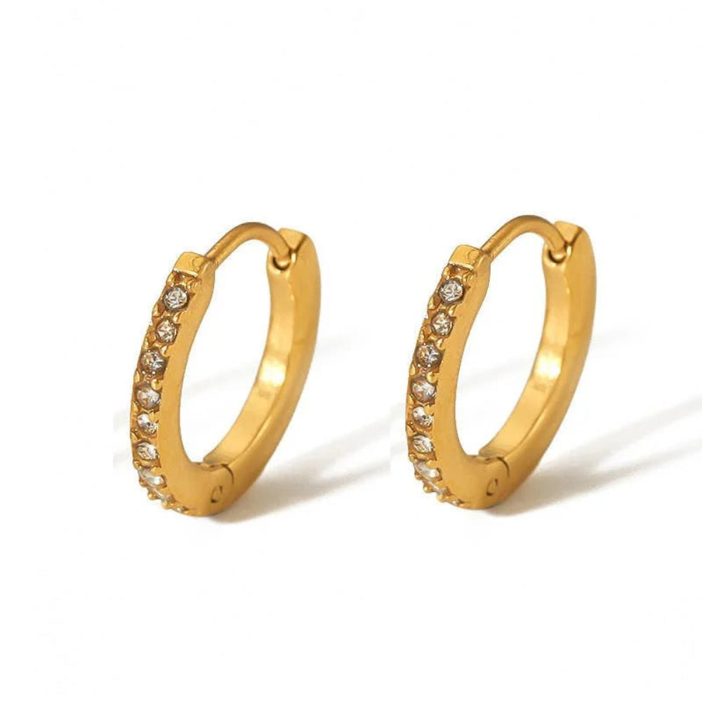 Stainless Steel Gold Pavé Huggie Hoop Earrings