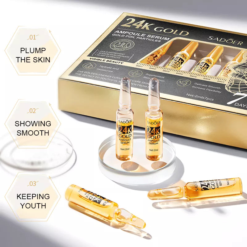 Sadoer 7Pcs Repair Tender Skin 24k Gold Ampoule Face Serum
