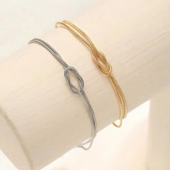 Stainless Steel Infinity Knot Snake Chain Bracelet - 2 Piece Set