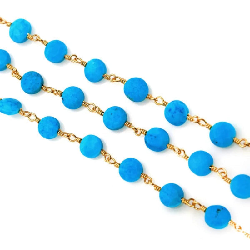 Turquoise Coin Rosary Chain Permanent Bracelet