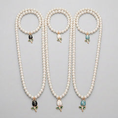Enamel Tulip Pearl Necklace & Bracelet Set