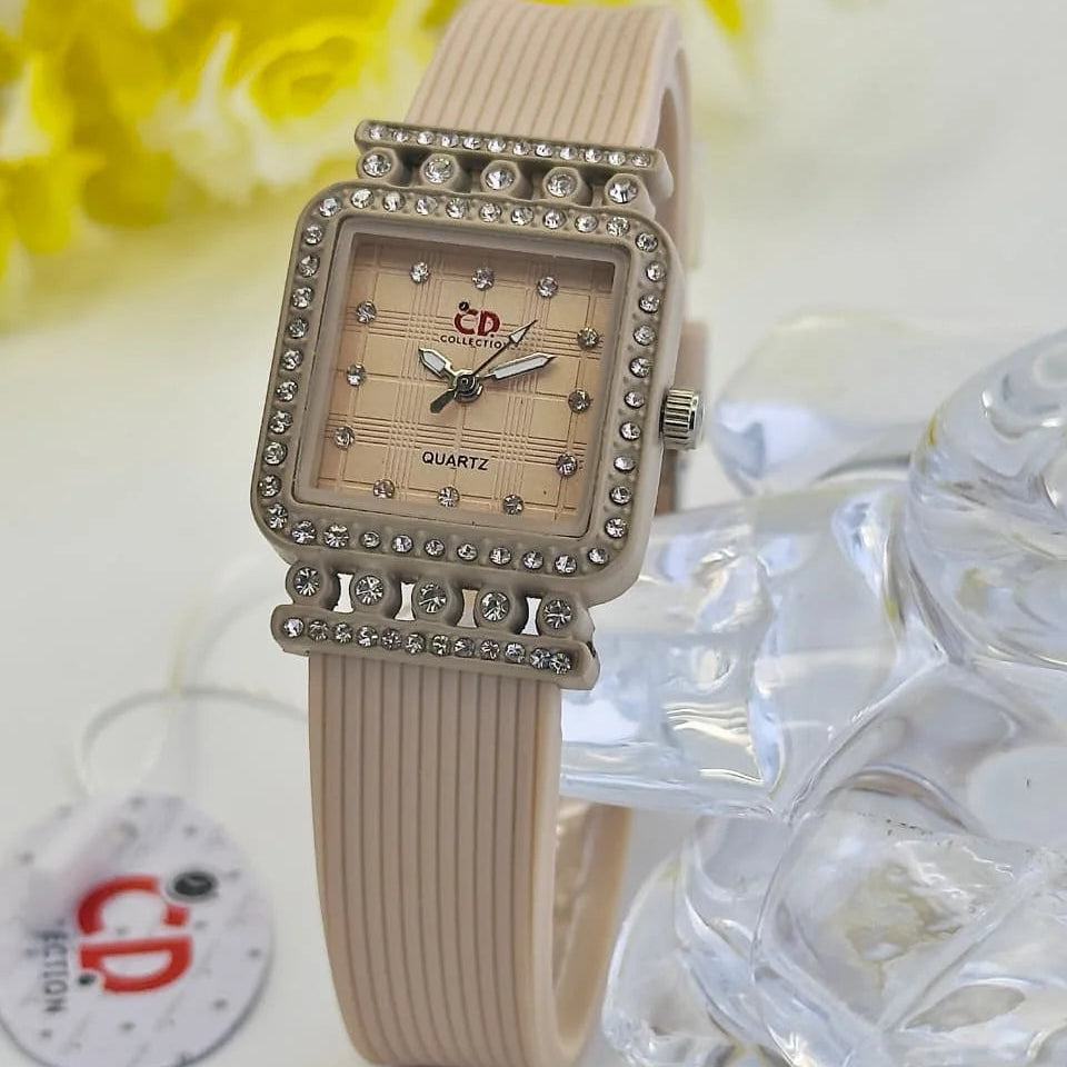 CD Collection Square Rhinestone Womens Watch