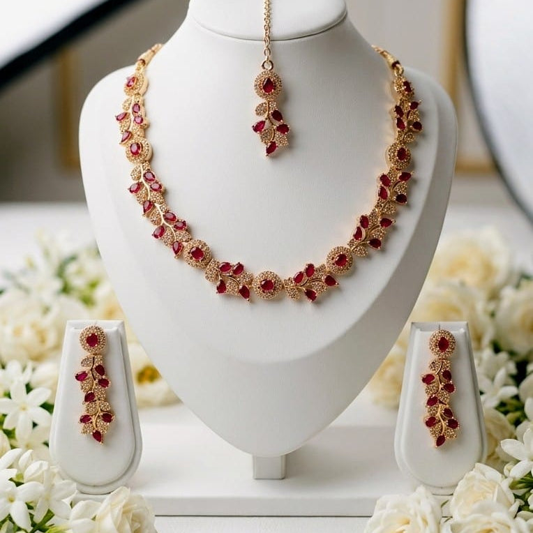 Elegant  Cubic Zirconia Leaf Design Jewelry Set