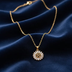 Gold Sunflower Pendant with Black Center Necklace - Each