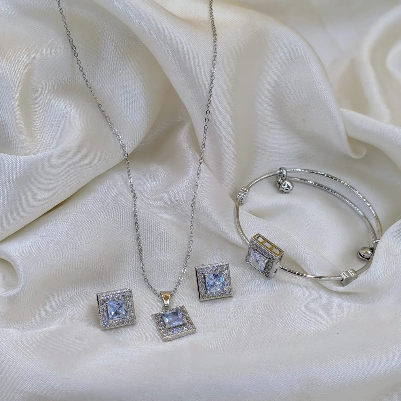 Silver Plated Square Zircon Jewelry