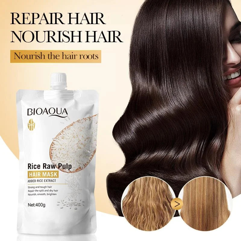 Bioaqua Rice Pulp Hair Mask Smooth - 400g