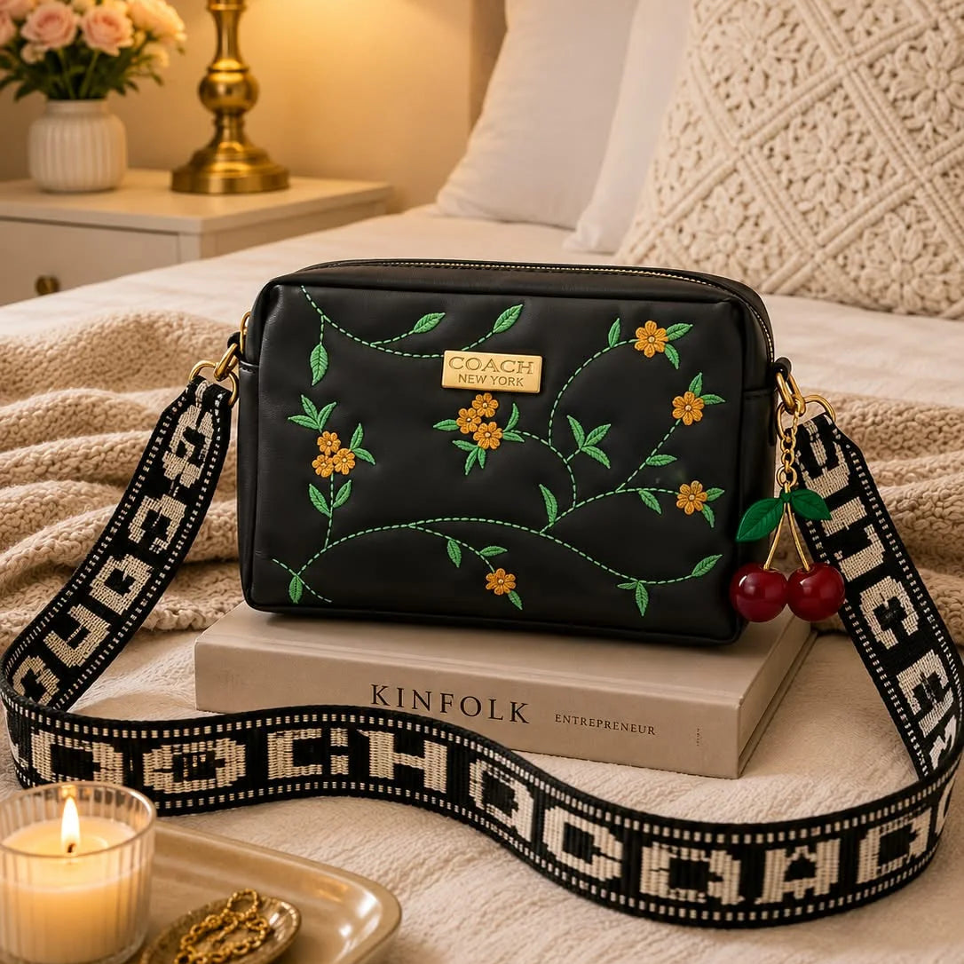 Coach Floral Crossbody Bag with Cherry Charm