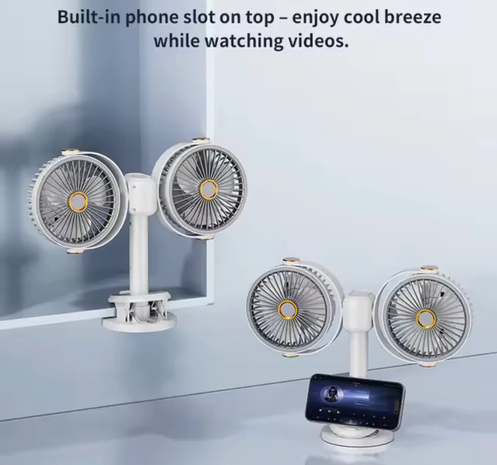Dual Head Cooling Fan - Adjustable Desktop USB Fan