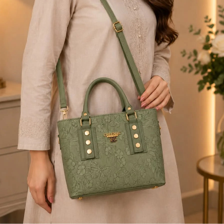 CHANEL Embossed Floral Leather Tote Handbag