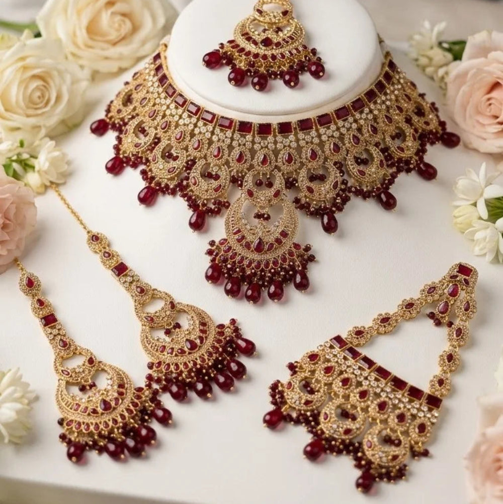 Traditional Maroon and Gold Indian Bridal Jewelry Set