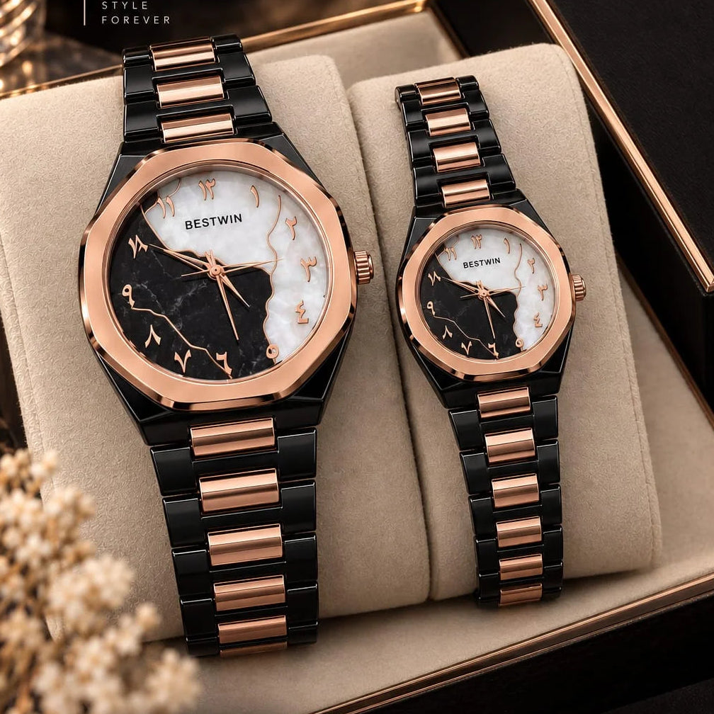 BESTWIN Arabic Numerals Luxury Stainless Steel Couple Watch