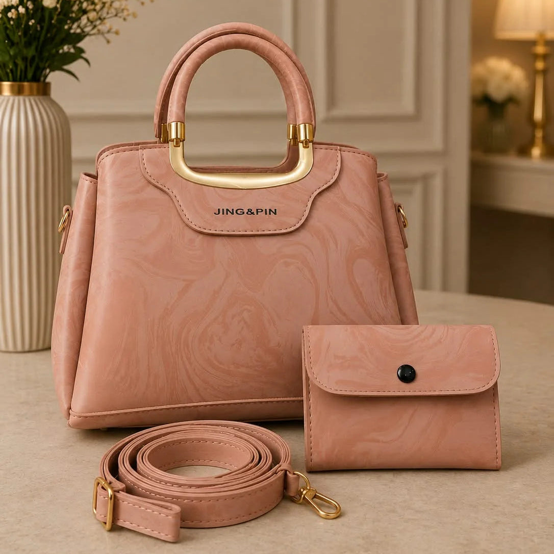 JING&PIN Women's Marble Pattern Handbag & Wallet Set