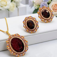 gemstone pendant necklace and earring set