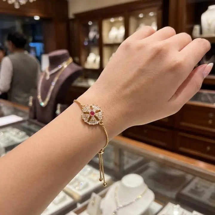 Adjustable Gold Spinner Flower Bracelet-Each