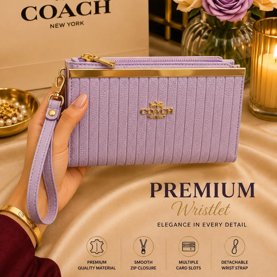 COACH Textured Leather Zip Wristlet