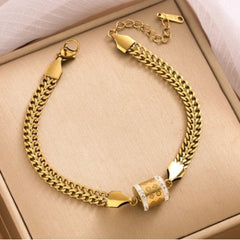 Gold Monogram Barrel Chain Bracelet