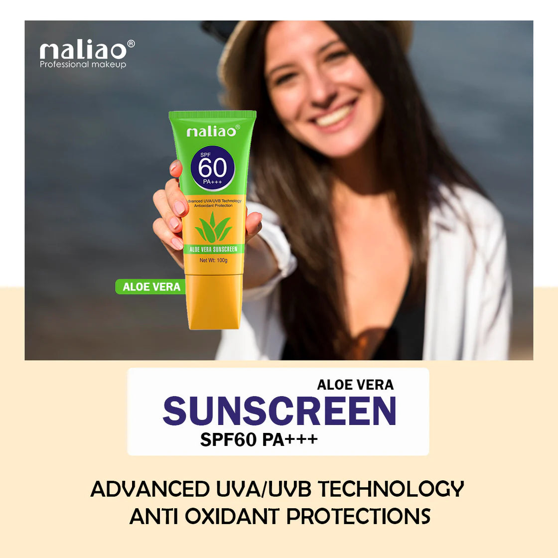 Maliao Aloe Vera Sunscreen SPF 60 PA+++ - Ultimate Sun Protection for Your Skin - 100g