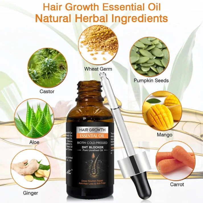 Hair Growth Essential Oil Biotin Cold-Pressed DHT Blocker - 30ml
