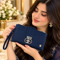 Womens Elegant Textured Faux Leather Wristlet Clutch