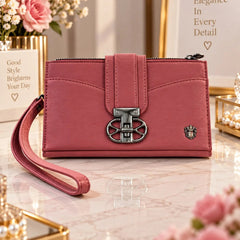 Womens Elegant Textured Faux Leather Wristlet Clutch